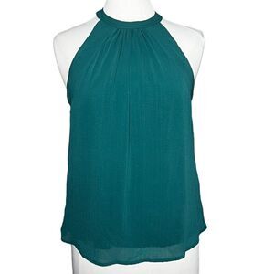 H&M LADIES High Neck Poly Chiffon T-Back Halter Tank Blouse Emerald Green